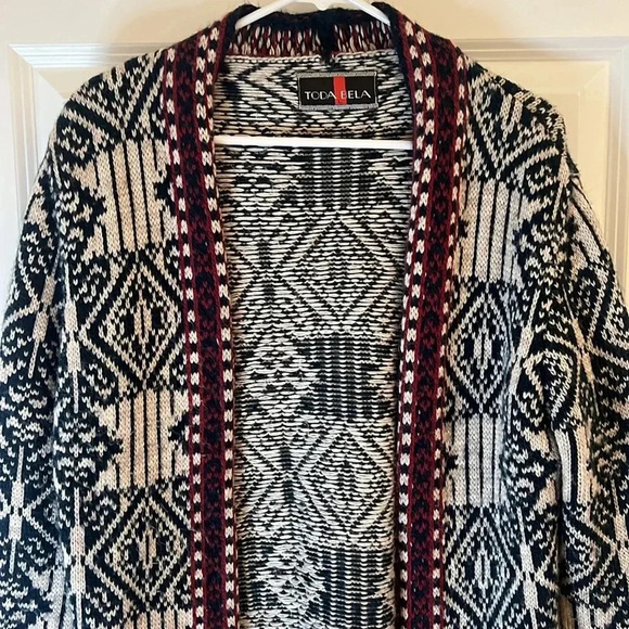 Todabela Rosie Geometric NAVY/BEIGE Size Large Cardigan - Picture 4 of 9